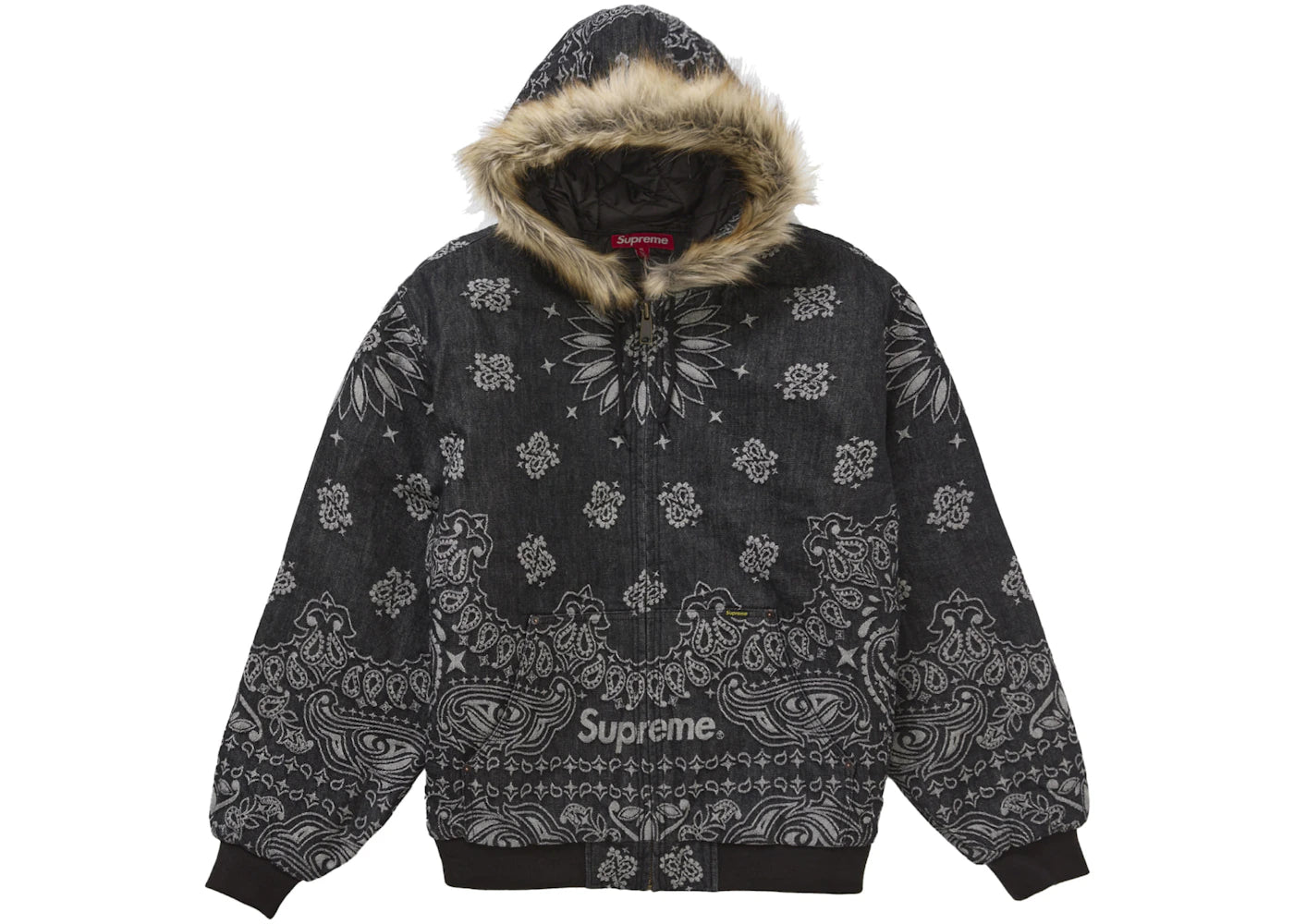 Supreme Bandana Jacquard Denim Hooded Work Jacket Black - vue 360