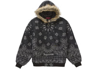 Supreme Bandana Jacquard Denim Hooded Work Jacket Black