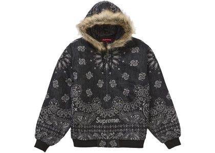 Supreme Bandana Jacquard Denim Hooded Work Jacket Black - authentic Supreme apparel