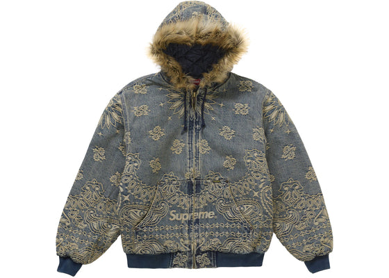 Supreme Bandana Jacquard Denim Hooded Work Jacket Blue sneakers - authentic Supreme shoes