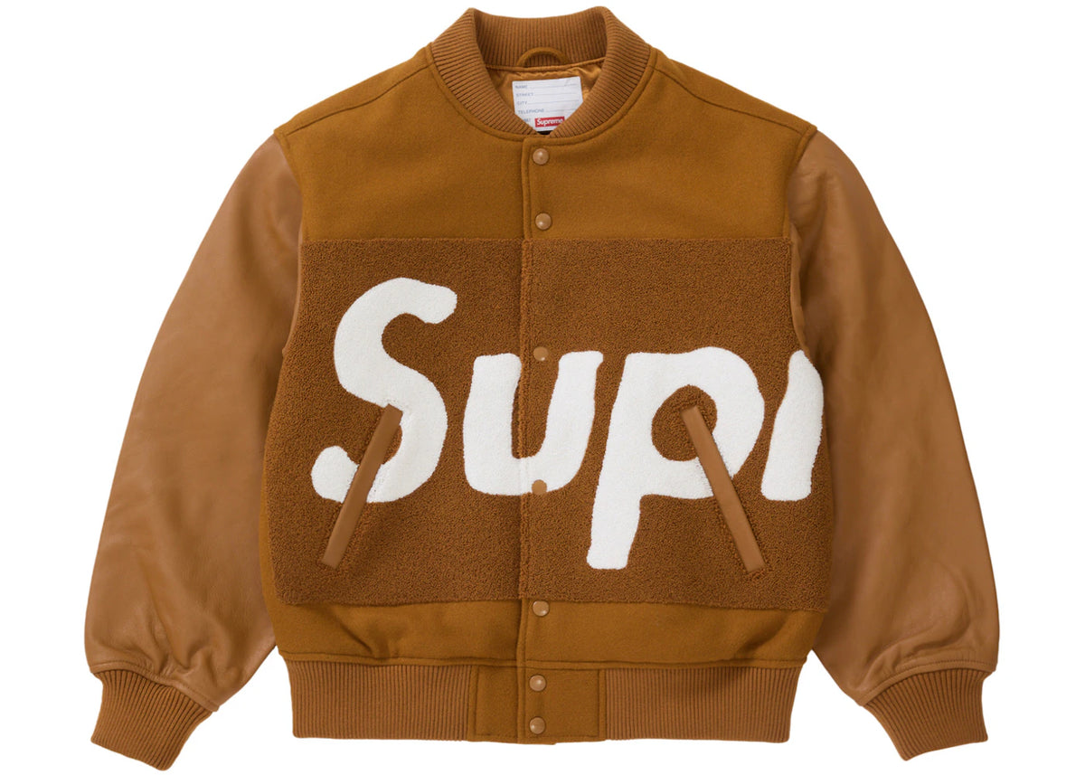 Supreme Big Logo Chenille Varsity Jacket Mustard - vue 360