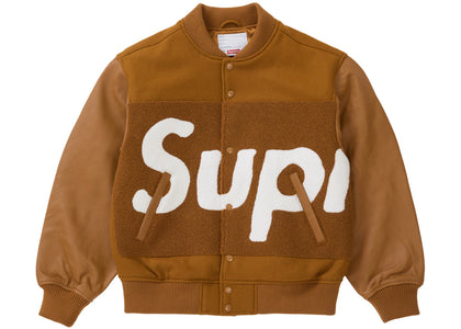 Supreme Big Logo Chenille Varsity Jacket Mustard - apparel view 2