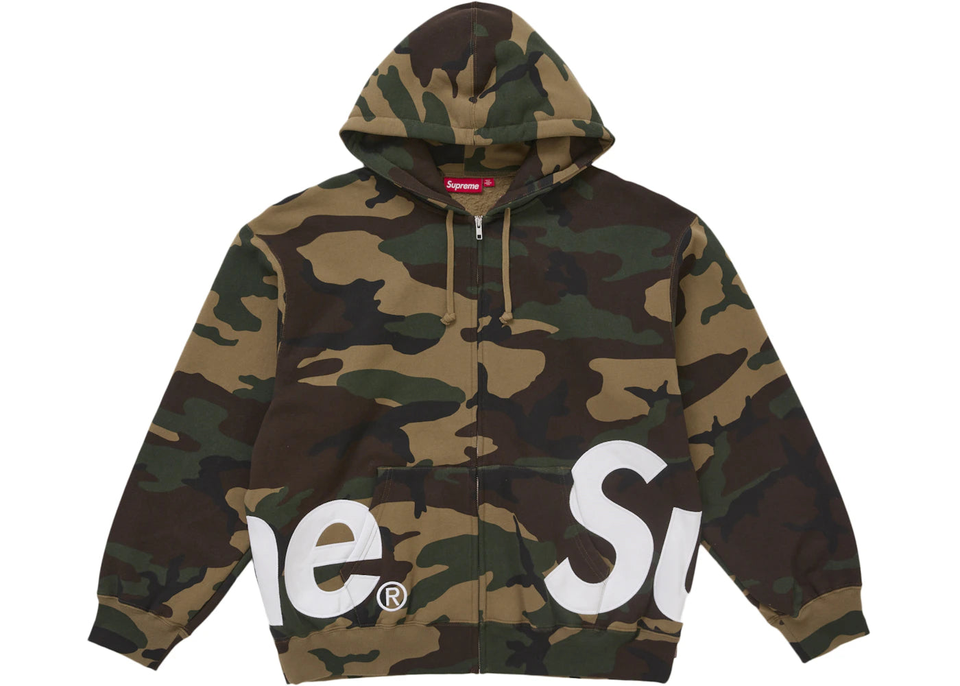 Supreme Big Logo Zip Up Hooded Sweatshirt Woodland Camo - vue 360
