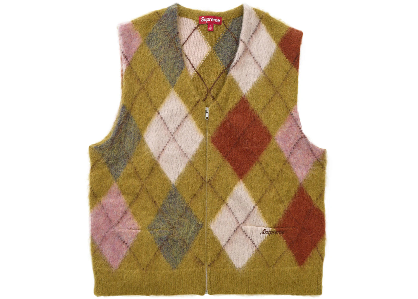 Supreme Brushed Argyle Zip Up Vest Olive - vue secondaire A