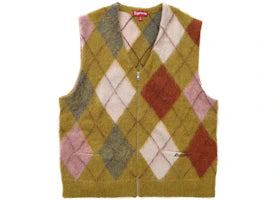 Supreme Brushed Argyle Zip Up Vest Olive - authentic Supreme product