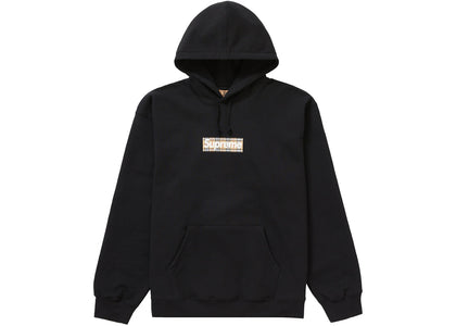 Supreme Burberry Box Logo Hooded Sweatshirt Black - authentic Supreme apparel
