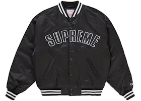 Supreme Champion Satin Varsity Jacket Black