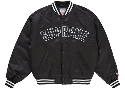 Supreme Champion Satin Varsity Jacket Black - apparel view 2