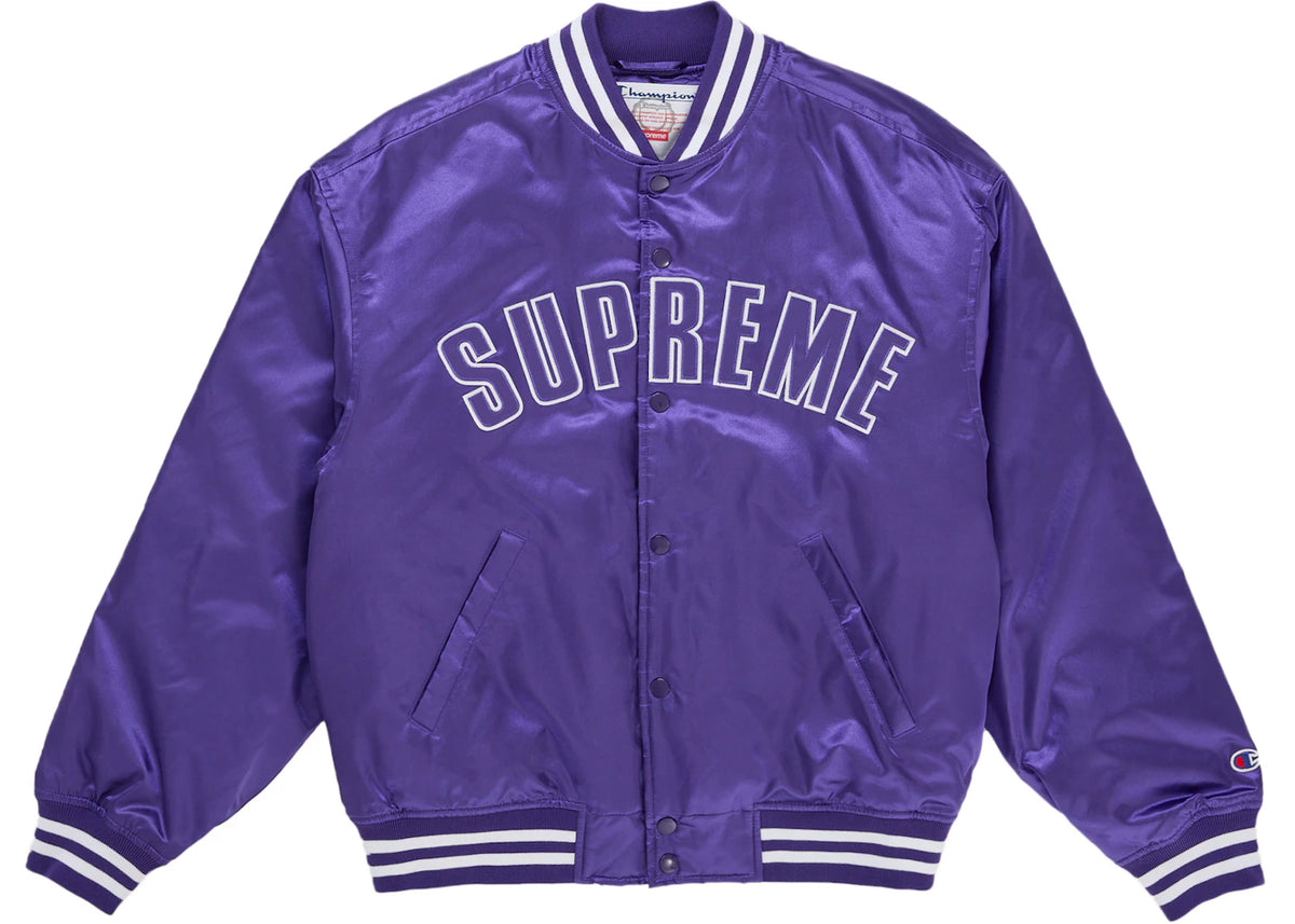 Supreme Champion Satin Varsity Jacket Purple - vue 360