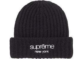Supreme Chunky Rib Classic Logo Beanie Black - vue 360