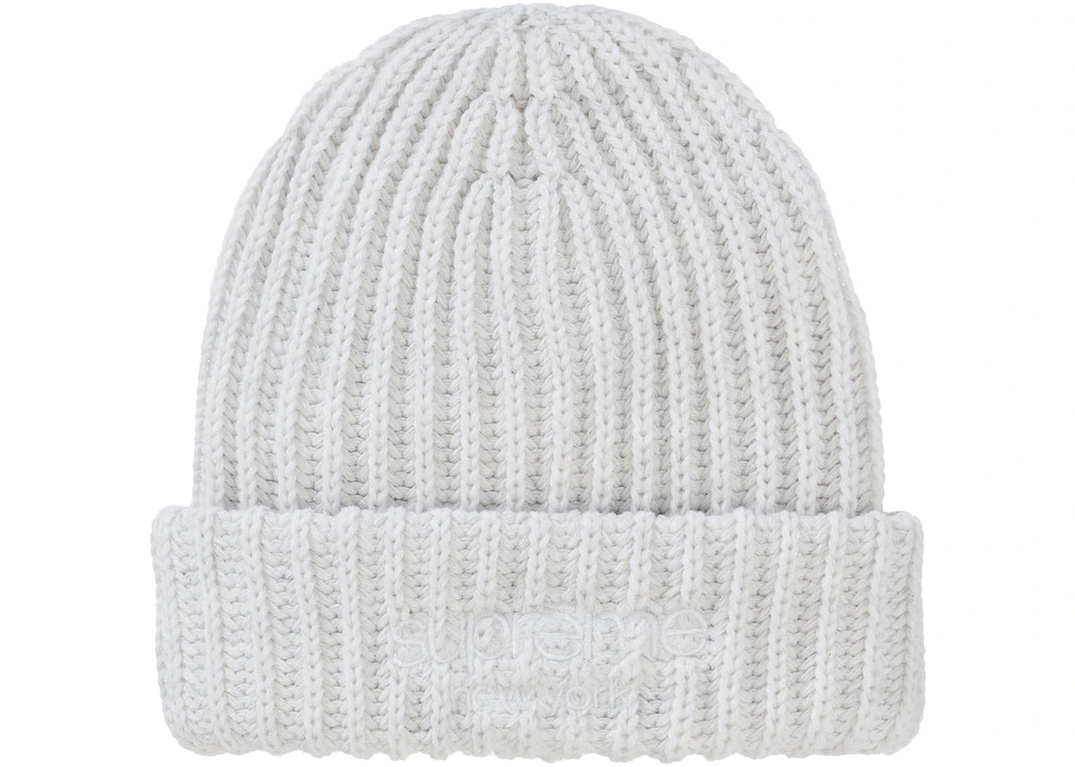 Supreme Chunky Rib Classic Logo Beanie White - vue secondaire A