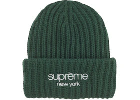 Supreme Classic Logo Chunky Ribbed Beanie (FW24) Dark Green - vue 360