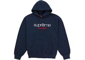 Supreme Classic Logo Hooded Sweatshirt Navy