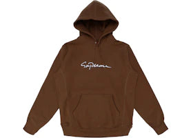 Supreme Classic Script Hooded Sweatshirt Brown