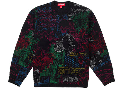 Supreme Collage Embroidered Sweater Black - apparel view 2