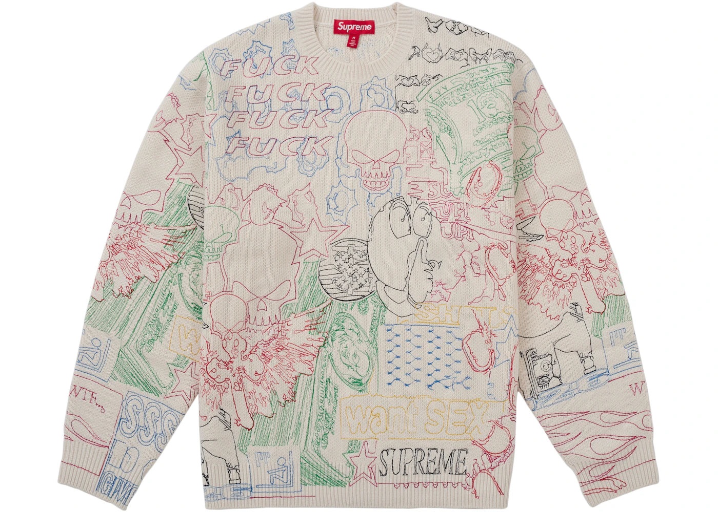Supreme Collage Embroidered Sweater White - vue 360