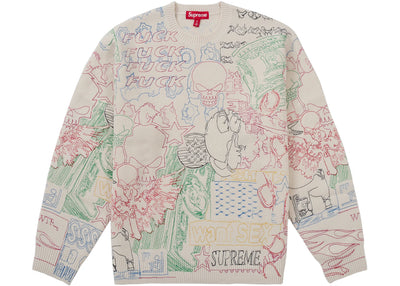 Supreme Collage Embroidered Sweater White