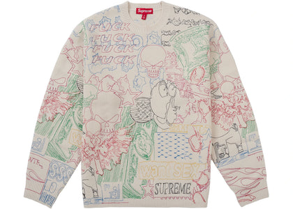Supreme Collage Embroidered Sweater White - authentic Supreme apparel