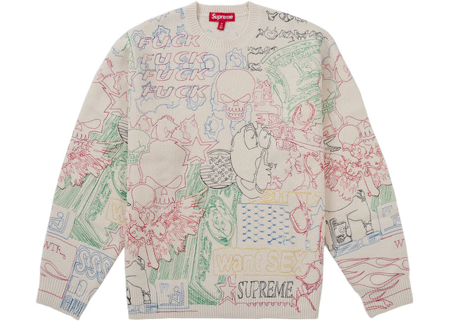 Supreme Collage Embroidered Sweater White