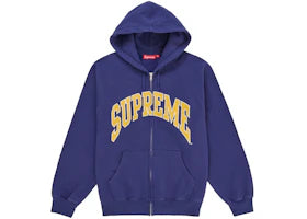 Supreme Cracked Raglan Zip Up Hooded Sweatshirt Washed Navy