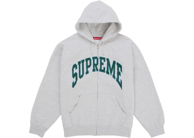 Supreme Cracked Raglan Zip Up Hooded Sweatshirt Ash Grey
