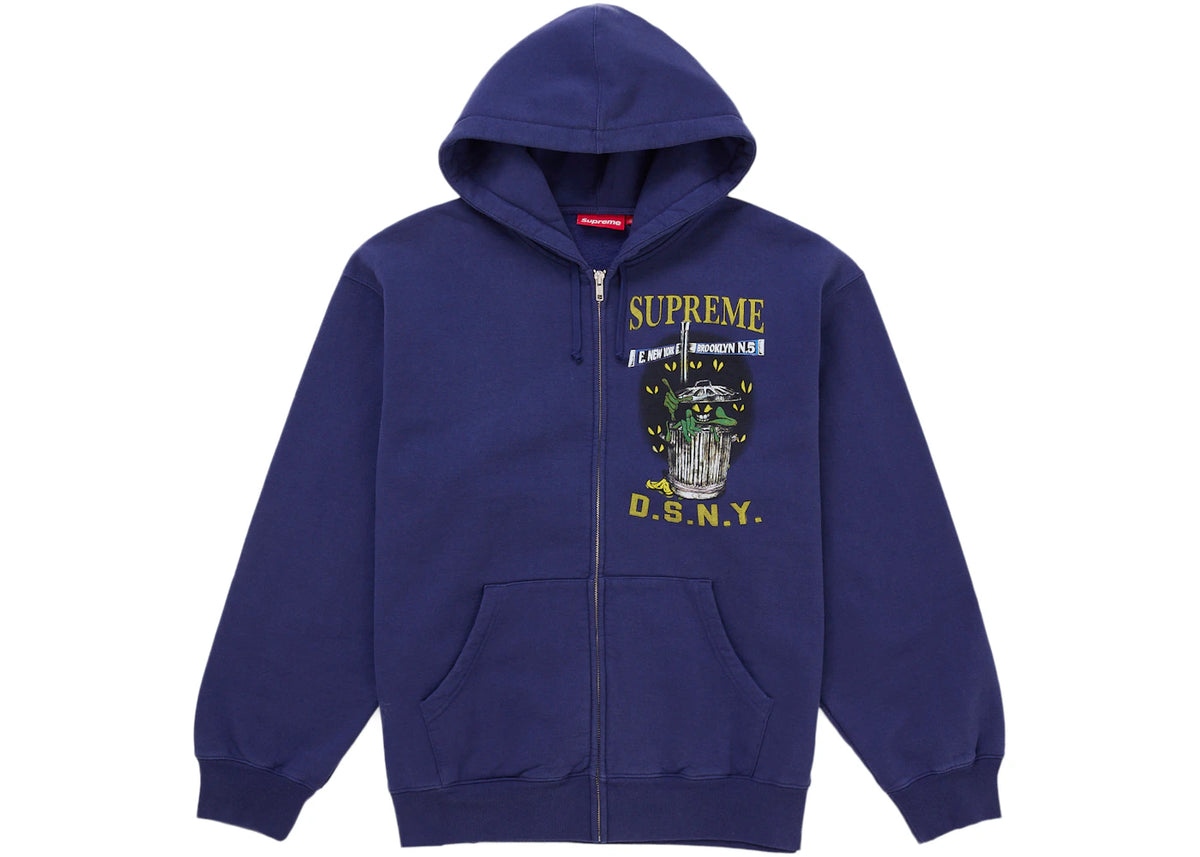 Supreme DSNY Zip Up Hooded Sweatshirt Washed Navy - vue secondaire A