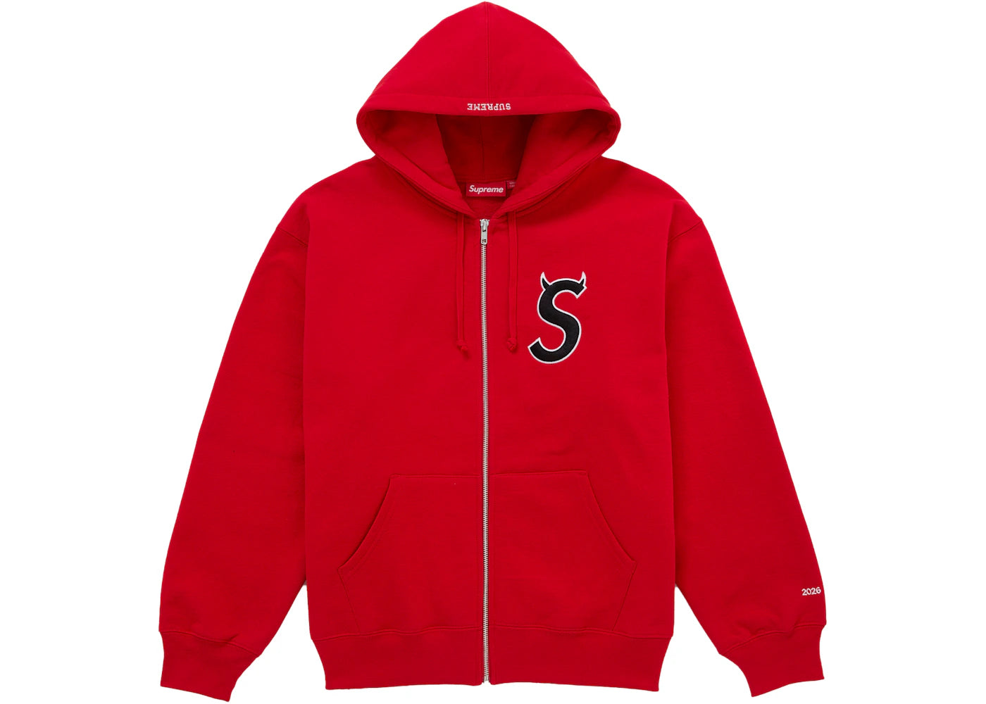 Supreme Devil S Logo Zip Up Hooded Sweatshirt Red - vue secondaire A