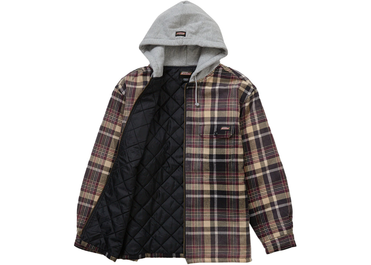 Supreme Dickies Plaid Hooded Zip Up Shirt Heather Grey - vue secondaire B