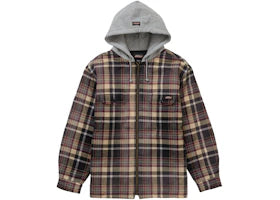 Supreme Dickies Plaid Hooded Zip Up Shirt Heather Grey