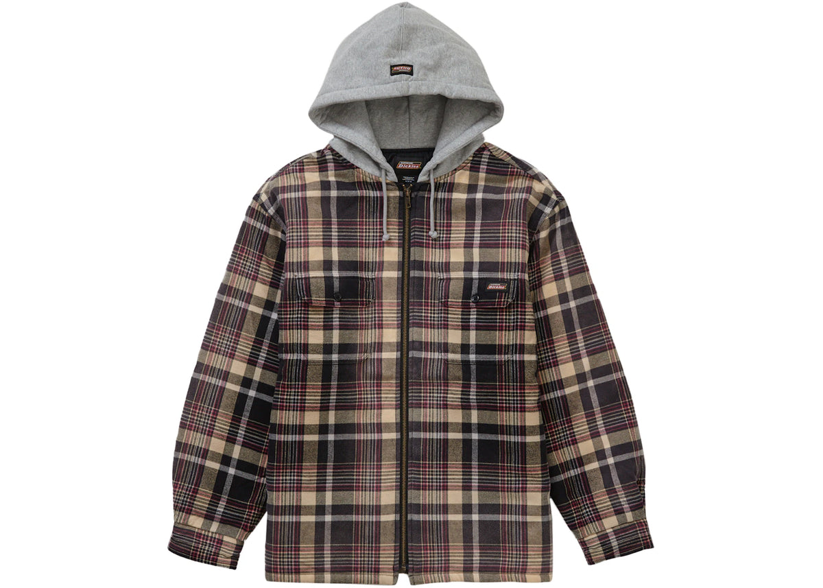 Supreme Dickies Plaid Hooded Zip Up Shirt Heather Grey - vue secondaire A