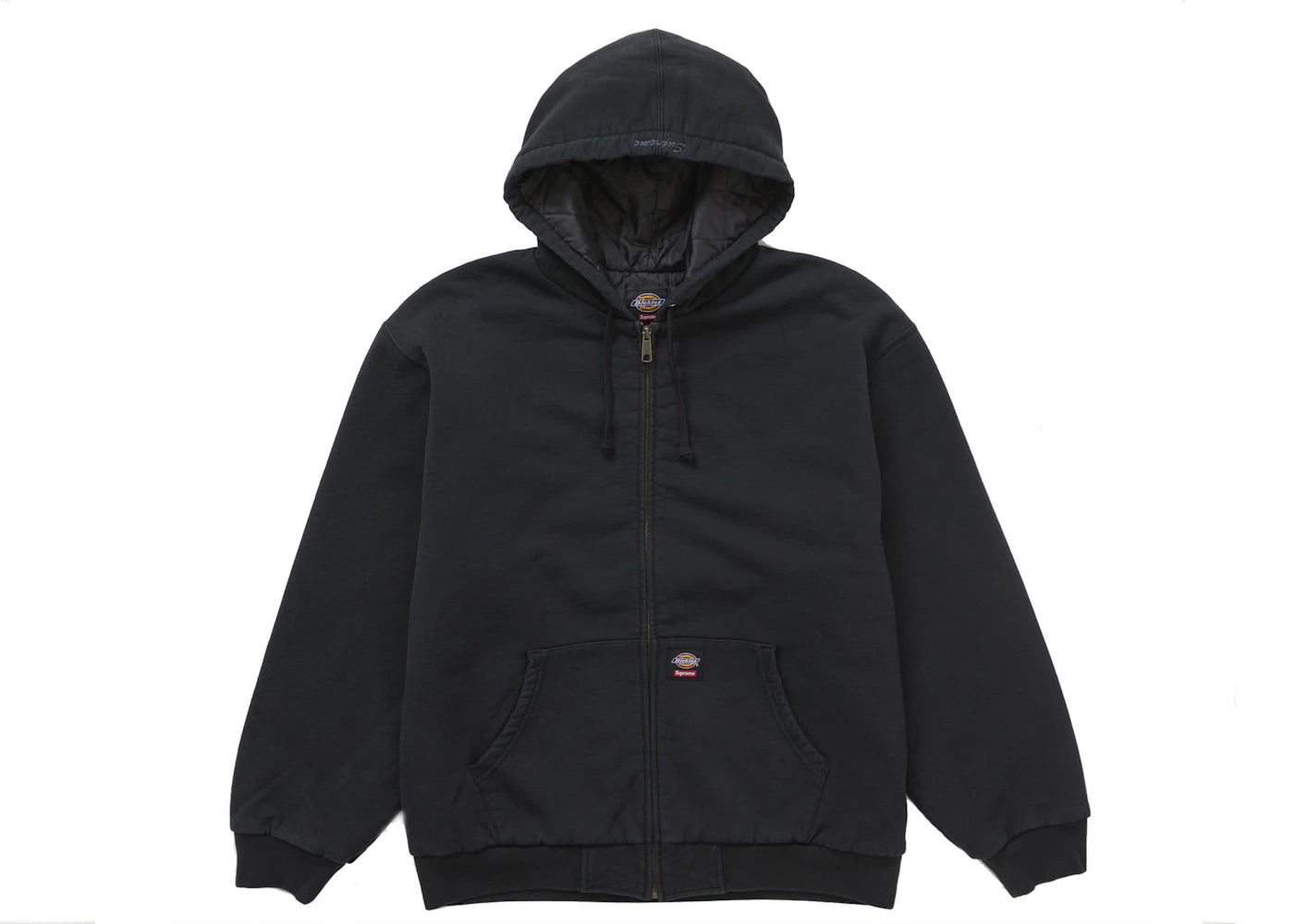 Supreme Dickies Quilted Lined Zip Up Hooded Sweatshirt Black - vue 360