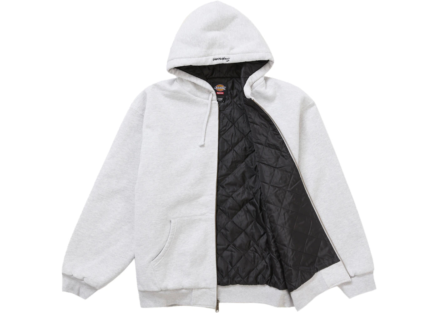 Supreme Dickies Quilted Lined Zip Up Hooded Sweatshirt Heather Grey