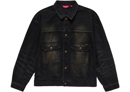 Supreme Distressed Selvedge Trucker Jacket Washed Black - apparel view 2