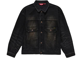 Supreme Distressed Selvedge Trucker Jacket Washed Black - vue 360