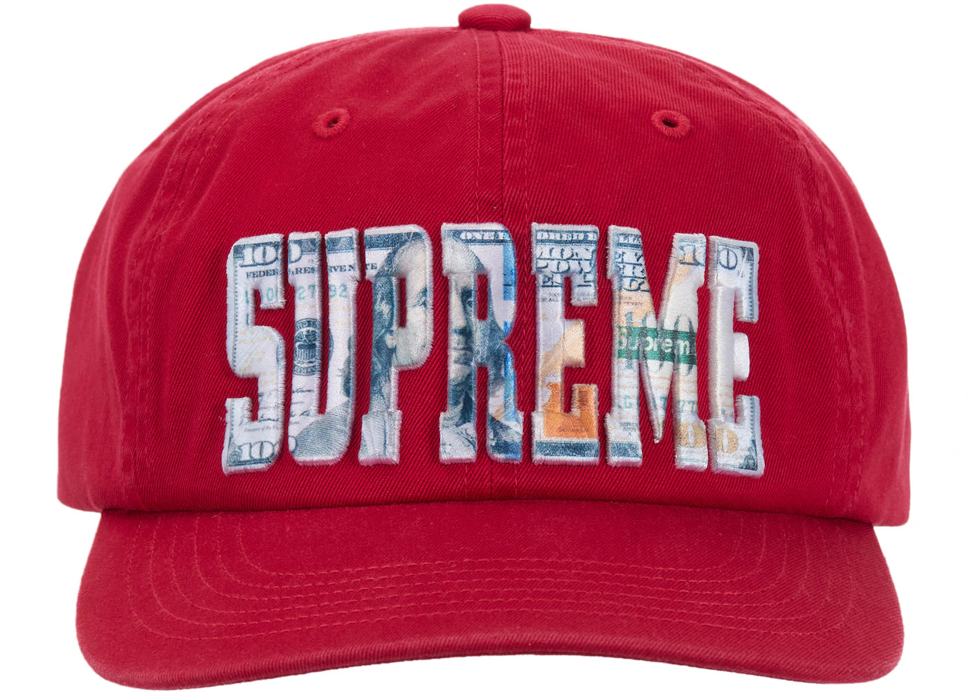 Supreme Embroidered Money Logo 6-Panel Hat Red - vue secondaire A