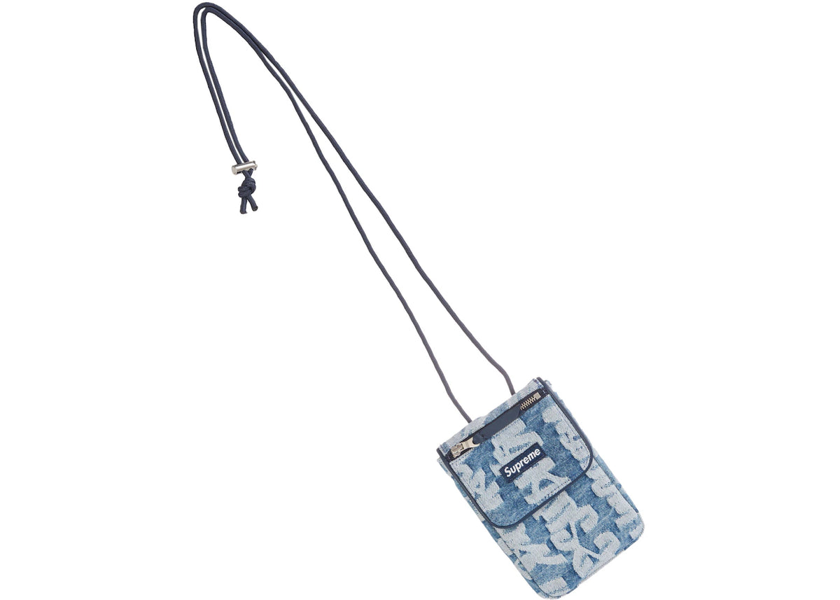 Supreme Fat Tip Jacquard Denim Neck Pouch Blue - vue 360