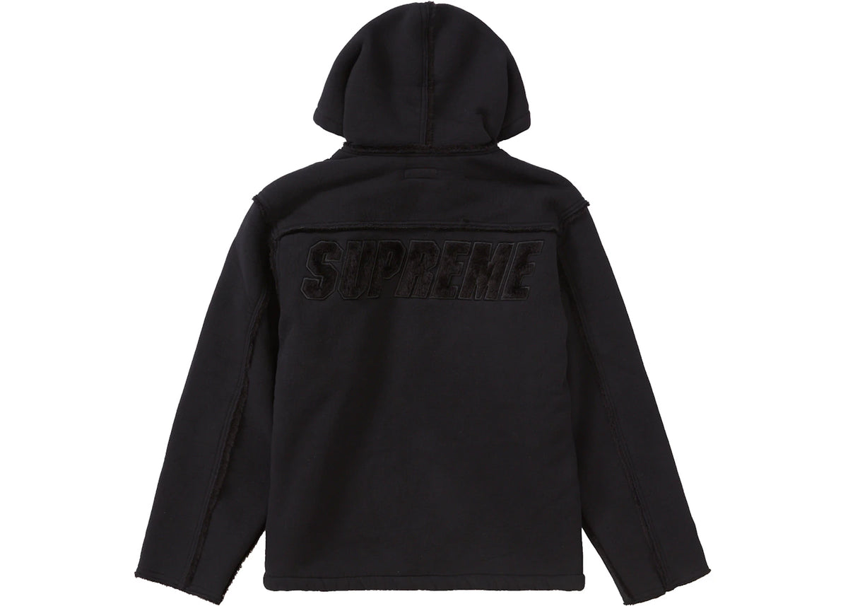 Supreme Faux Shearling Hooded Jacket Black - vue 360