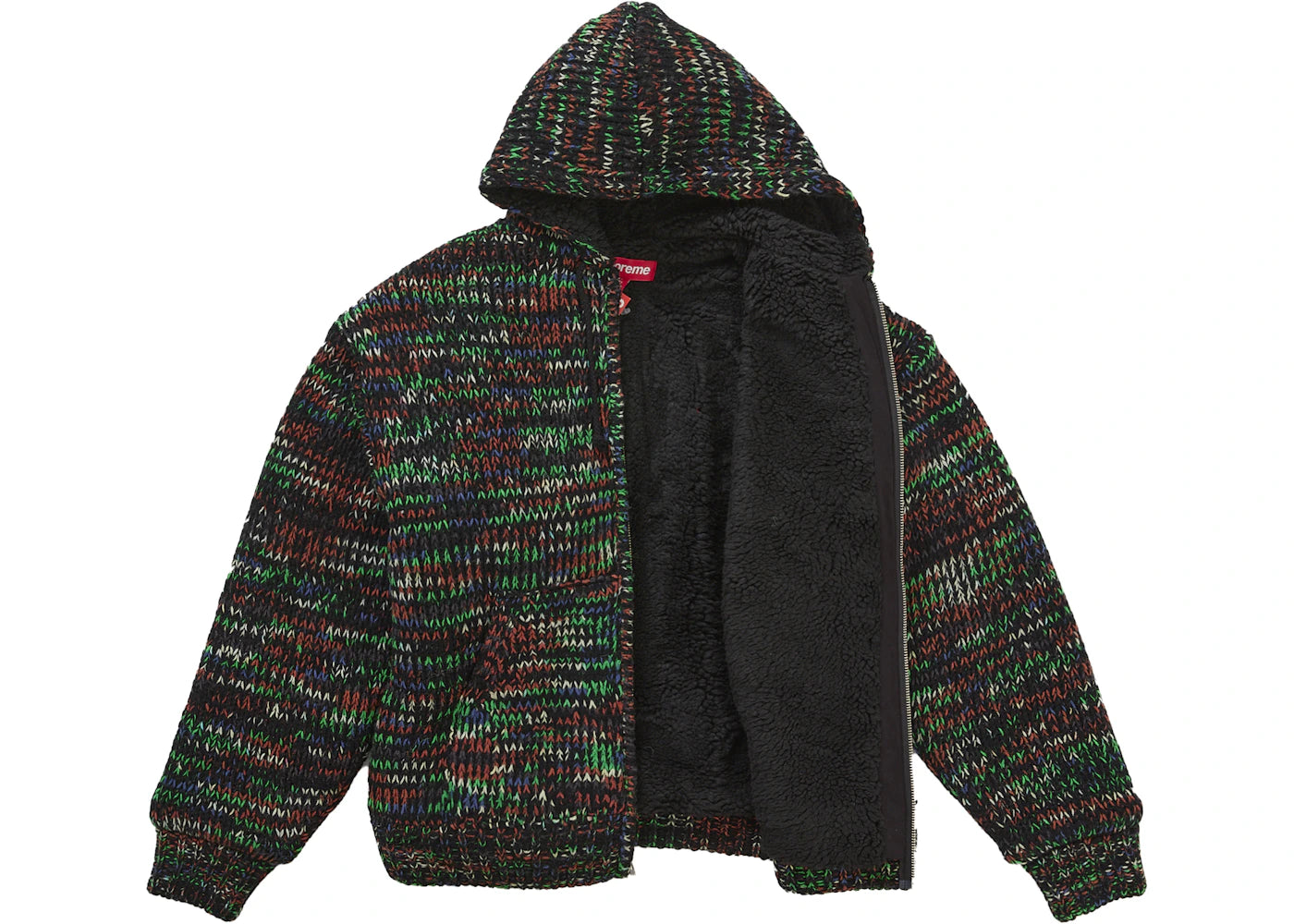 Supreme Faux Shearling Lined Zip Up Hooded Sweater Green Melange - vue secondaire A