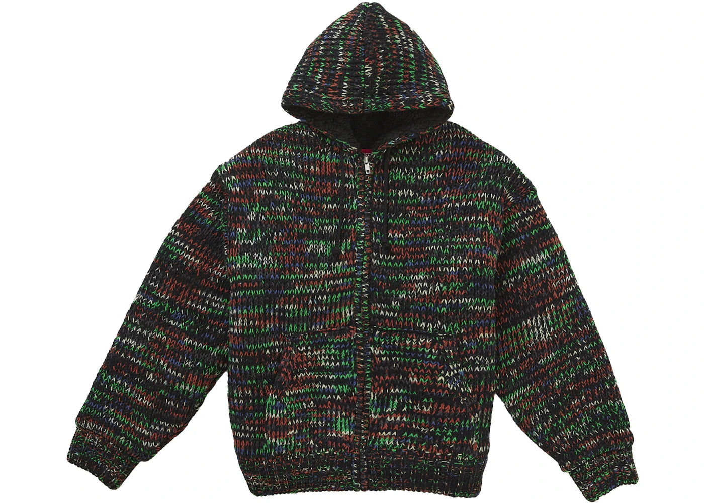Supreme Faux Shearling Lined Zip Up Hooded Sweater Green Melange - vue 360
