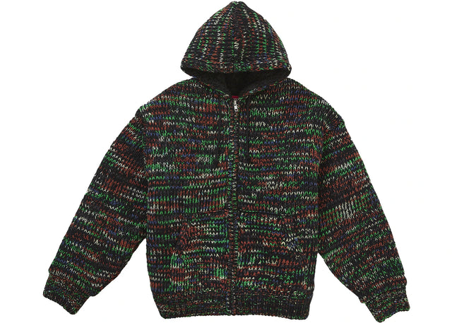 Supreme Faux Shearling Lined Zip Up Hooded Sweater Green Melange