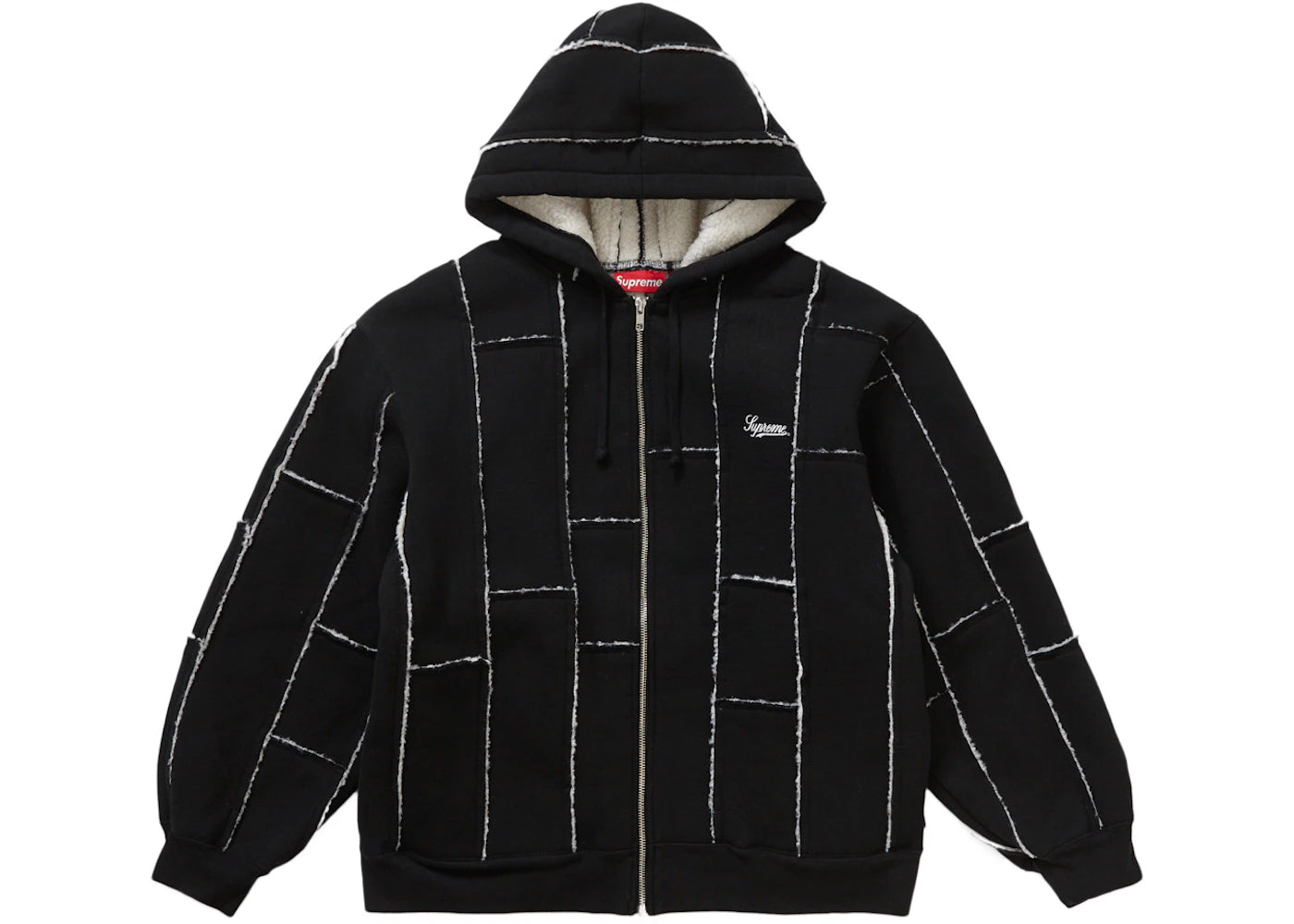 Supreme Faux Shearling Zip Up Hooded Sweatshirt Black - vue 360