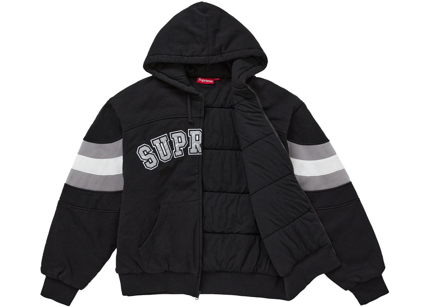 Supreme Filled Zip Up Hooded Sweatshirt Black - vue secondaire B