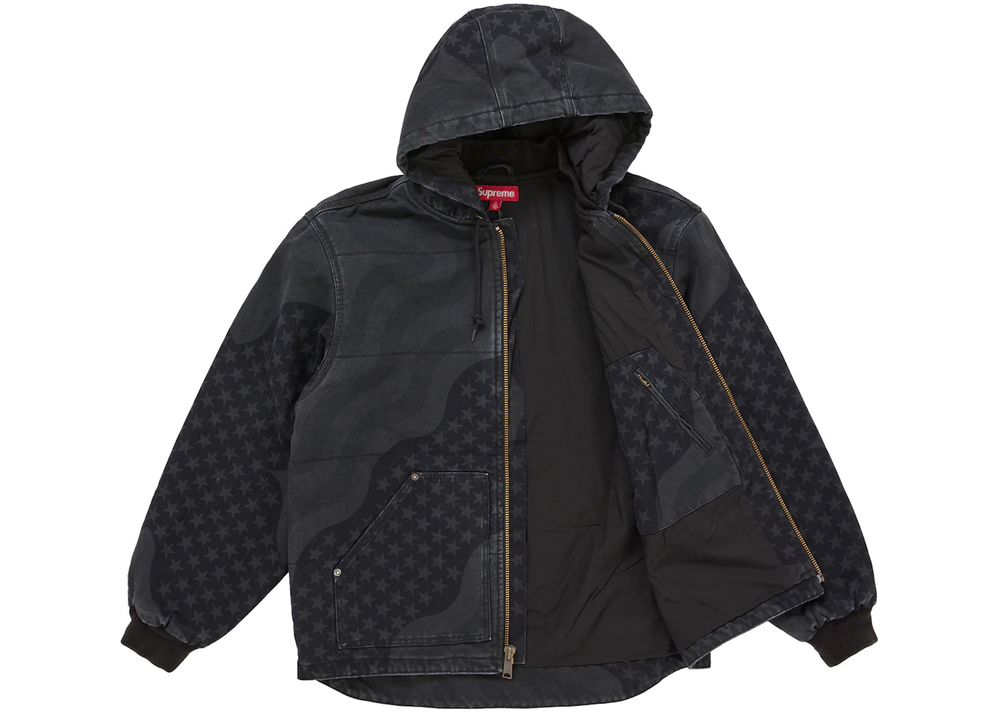 Supreme Flag Quilted Hooded Work Jacket Black - vue secondaire B