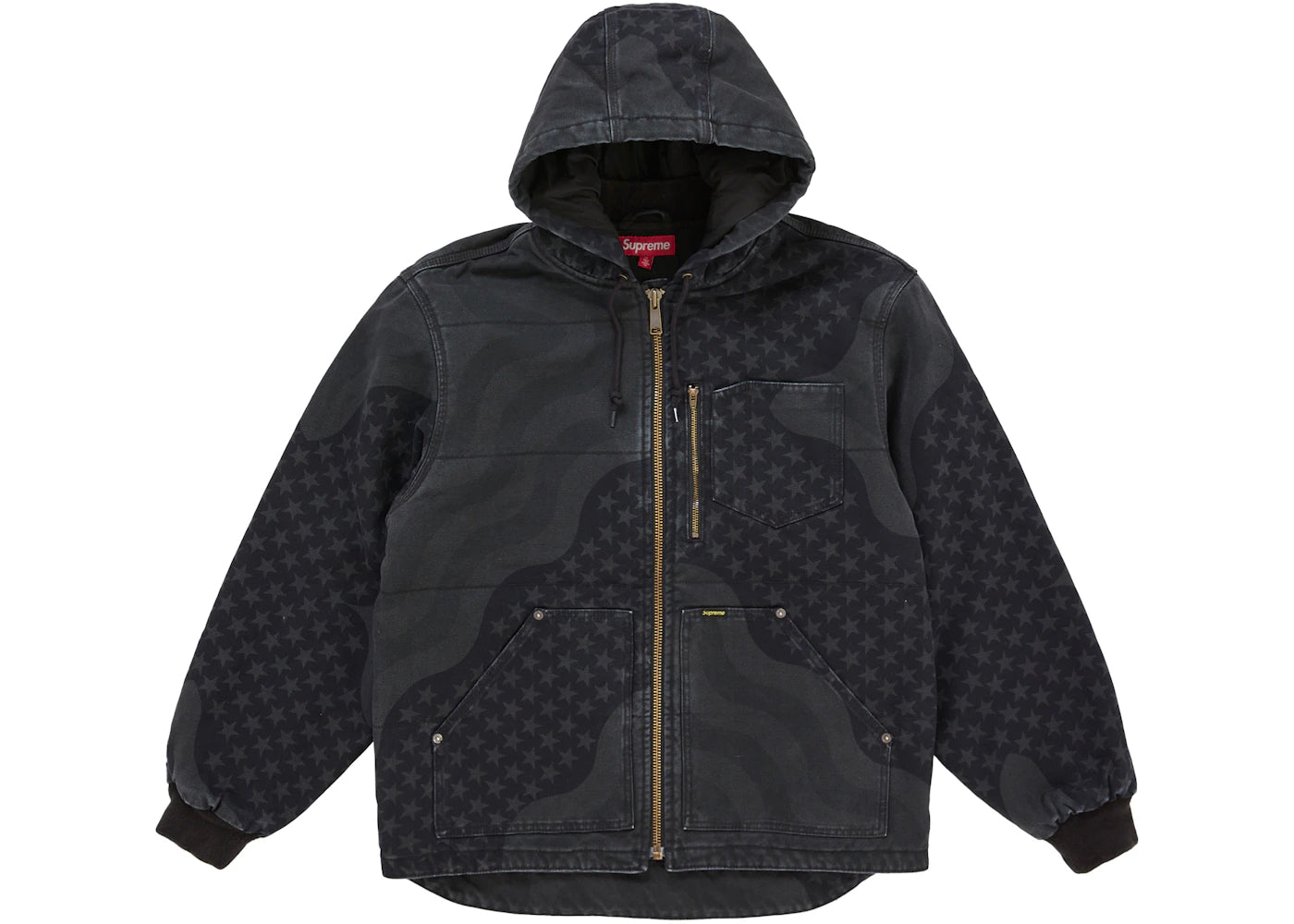 Supreme Flag Quilted Hooded Work Jacket Black - vue secondaire A