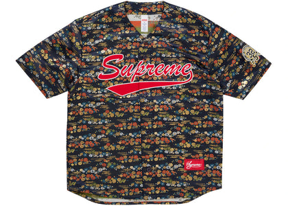 Supreme Floral Jacquard Baseball Jersey Navy - authentic Supreme apparel