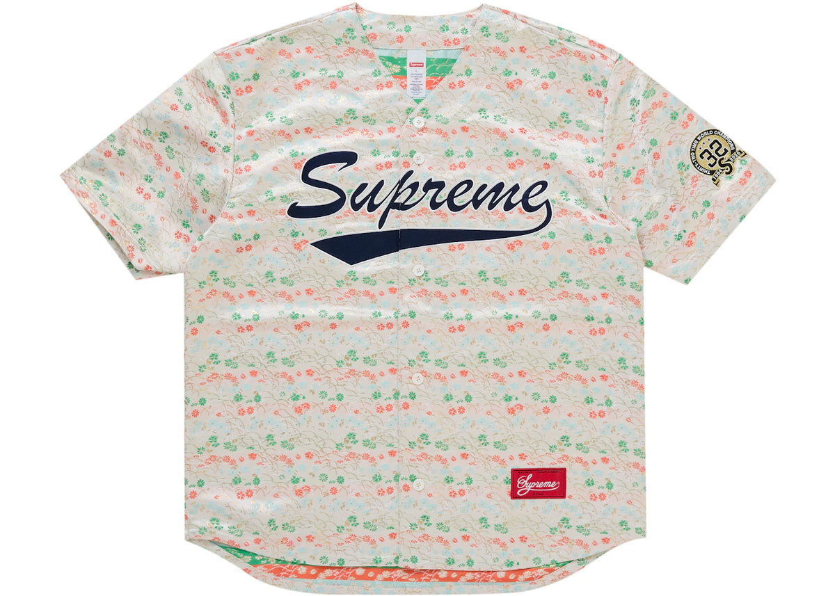 Supreme Floral Jacquard Baseball Jersey White - vue secondaire A