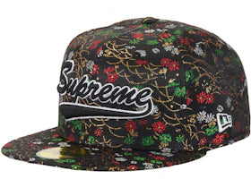 Supreme Floral Jacquard New Era 59Fifty Fitted Hat Black - vue 360