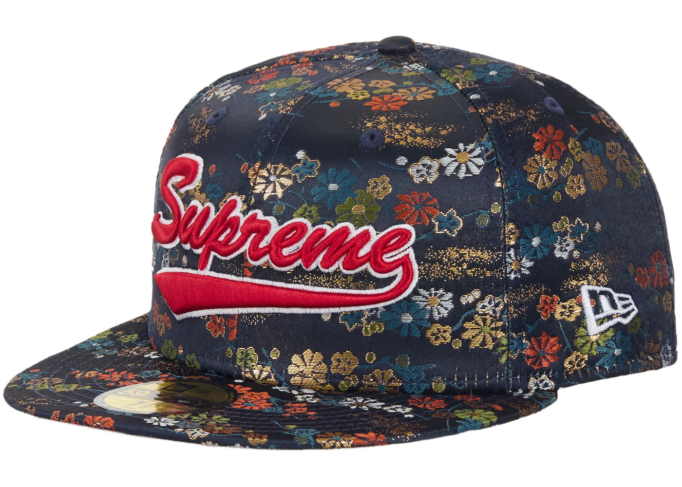 Supreme Floral Jacquard New Era 59Fifty Fitted Hat Navy - vue secondaire A