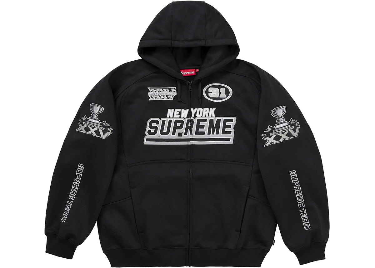 Supreme Football Zip Up Hooded Sweatshirt (FW25) Black - vue 360