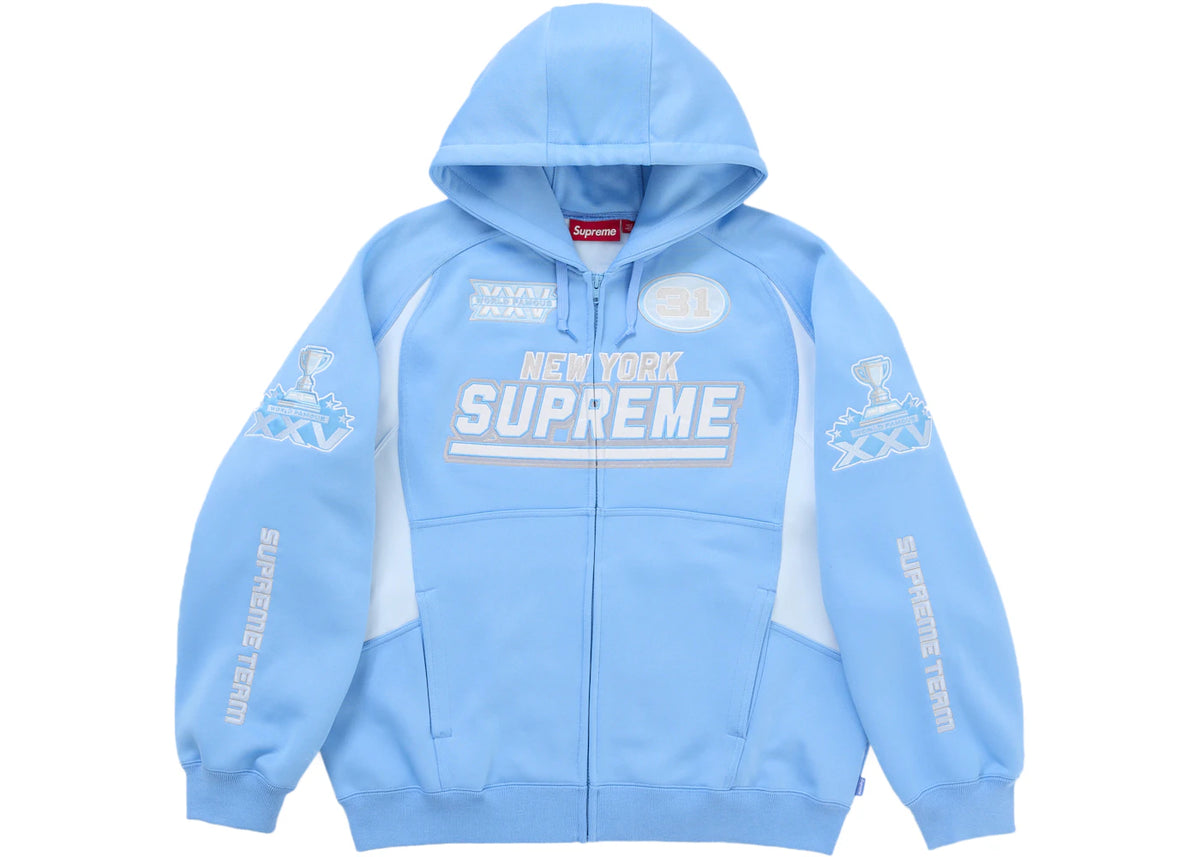 Supreme Football Zip Up Hooded Sweatshirt (FW25) Light Blue - vue 360
